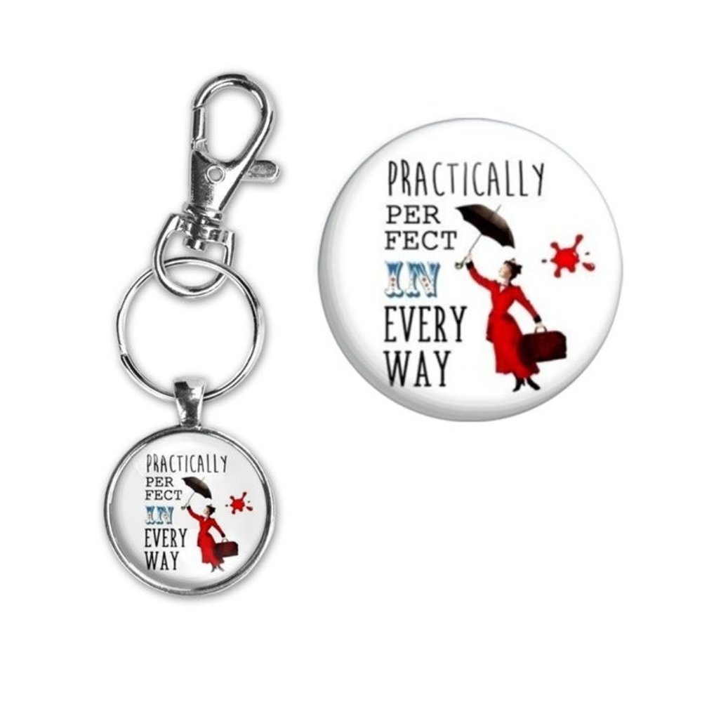 Practically Perfect Mary Poppins Silver Key Chain Purse Charm Carabiner Clip